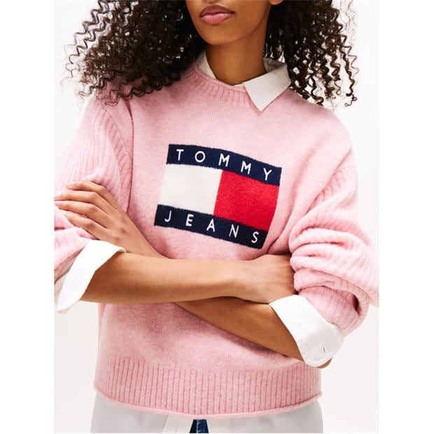 Mistisks Rozā Htr - Tommy Jeans - Women's Large Flag Cable Knit Jumper