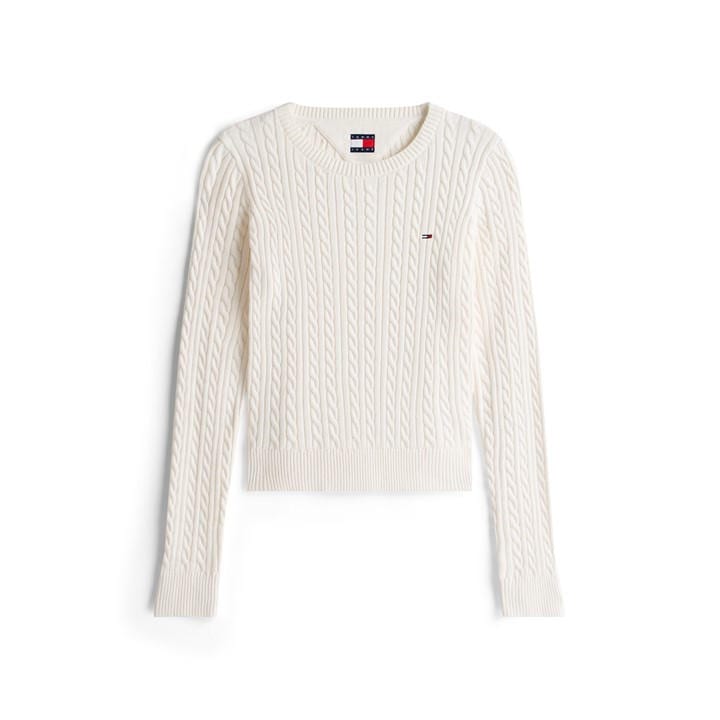 Tommy Jeans Women's White Tj Ess Cable Knit Ld54 Size 10