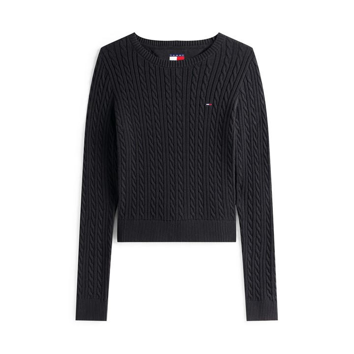 Tommy Jeans Women's Black Cable Knit Crew Neck Jumper in Size 14, Sports Direct