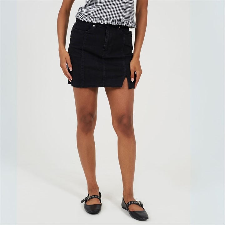 Brave Soul Women's Black Denim Mini Skirt in Size 10, Sports Direct