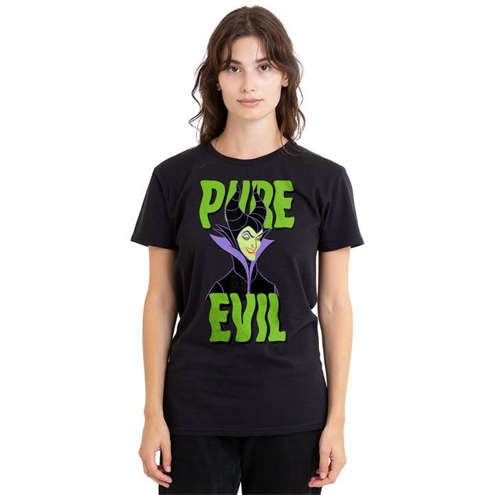Disney Women's Black Pure Evil T-Shirt in Size L, Sports Direct