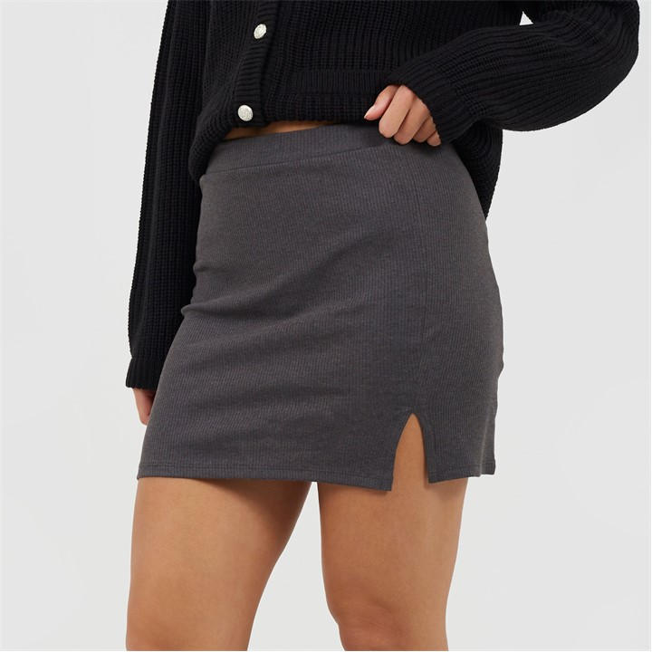 Brave Soul Women's Grey Mini Skirt With Split Hem Detail in Size 16, Sports Direct