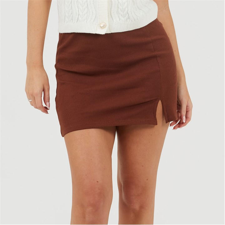 Brave Soul Women's Brown Mini Skirt With Split Hem Detail in Size 10, Sports Direct
