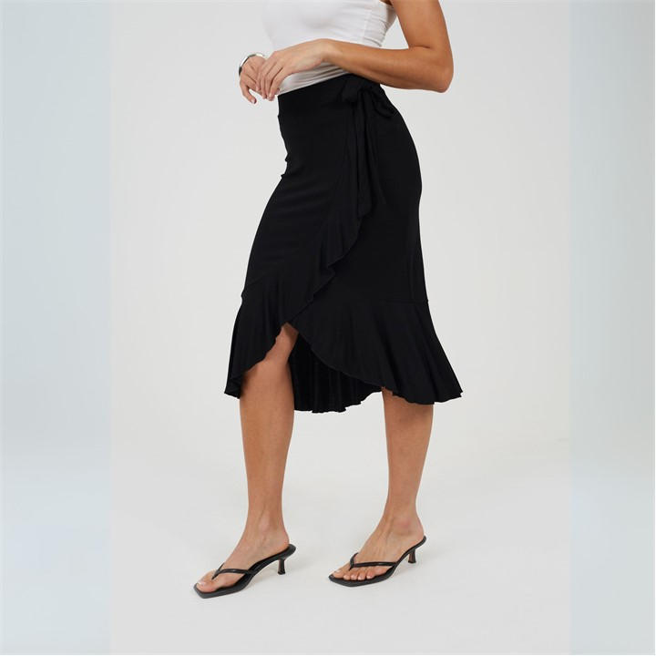 Brave Soul Women's Black Jersey Midi Wrap Skirt in Size 12, Sports Direct