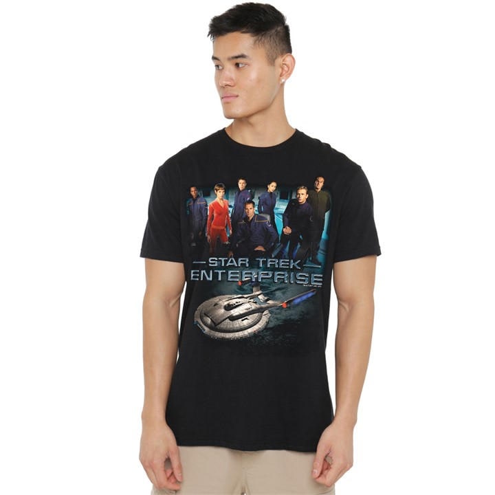 Star Trek Men's Black Enterprise Crew T Shirt in Size 5XL, Sports Direct