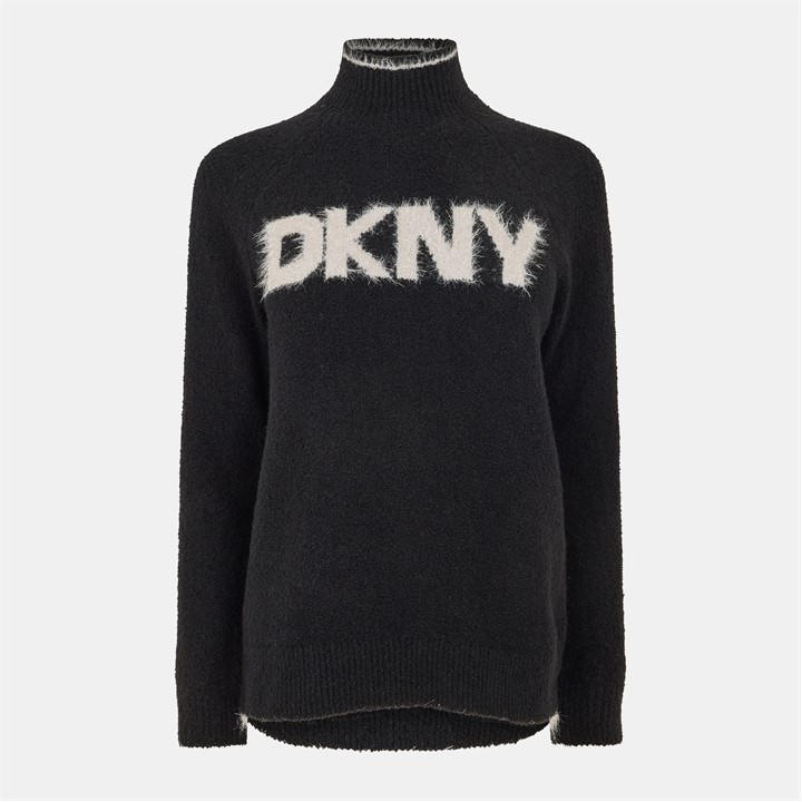Dkny Women's Black Tinsel Logo Knitted Crew Neck Jumper in Size 12, Sports Direct