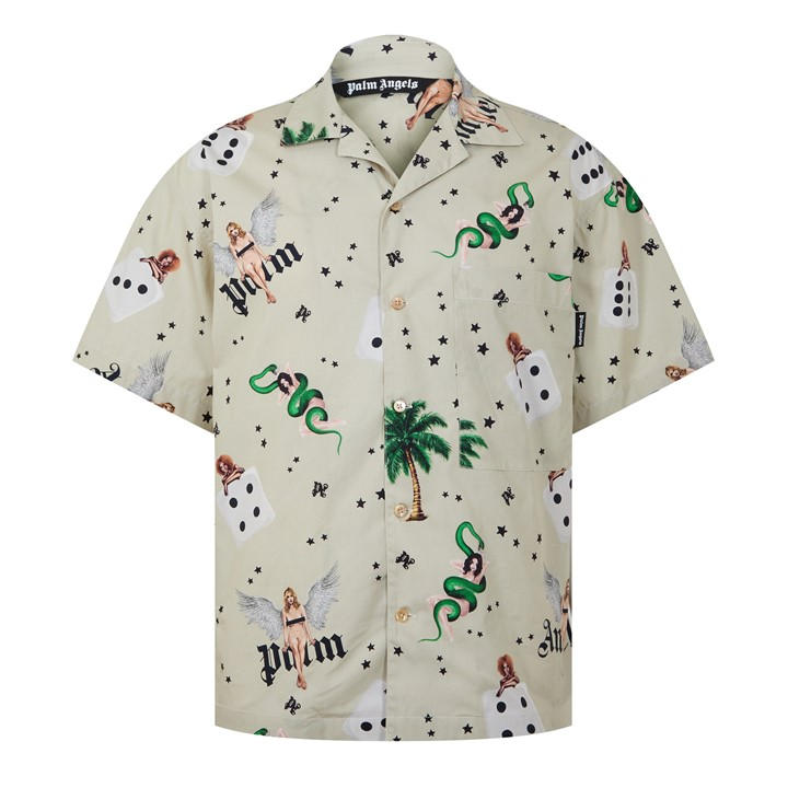 Palm Angels Men's Beige Pin Up Bowling Shirt in Size M, Sports Direct