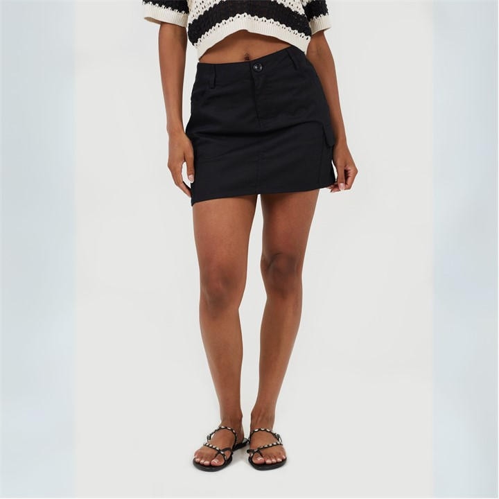 Brave Soul Women's Black Denim Mini Skirt With Cargo Pockets in Size 8, Sports Direct