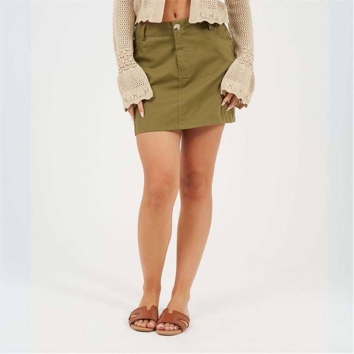 Brave Soul Women's Green Denim Mini Skirt With Cargo Pockets in Size 8, Sports Direct