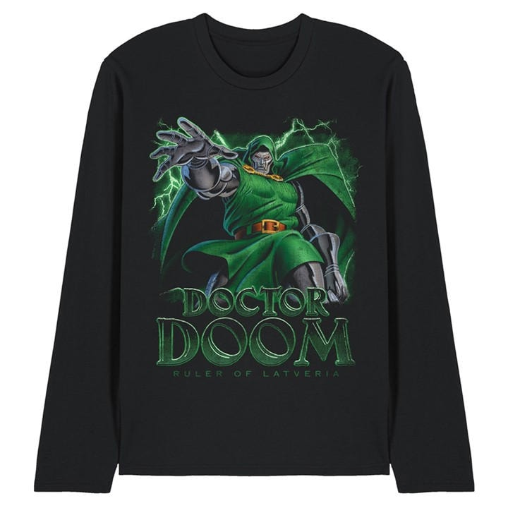 Marvel Men's Black Doctor Doom Ruler Of Latveria Long Sleeve T-Shirt in Size 2XL, Sports Direct