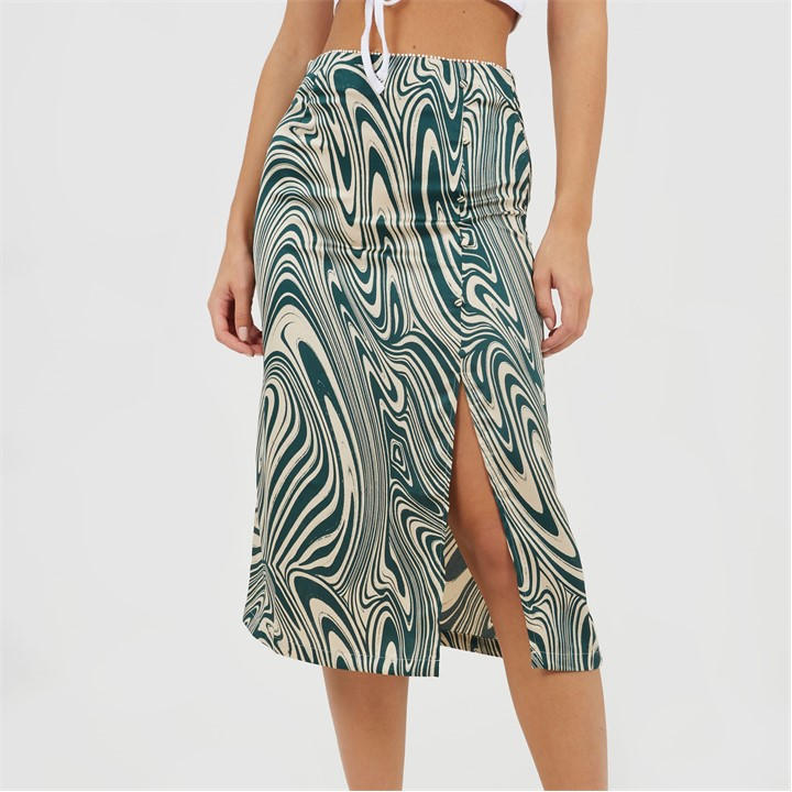 Brave Soul Women's  Swirl Print Skirt With Buttons & Split in Size 10, Sports Direct
