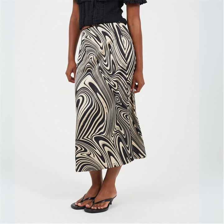 Brave Soul Women's  Swirl Print Skirt With Buttons & Split in Size 8, Sports Direct