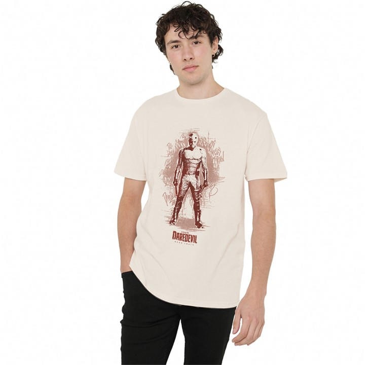 Marvel Men' Beige Daredevil Born Again Hell’ Kitchen Graffiti T-Shi in Size S, Sports Direct
