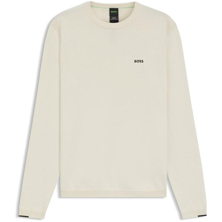 Boss Men's White Green Crew Neck Jumper With Logo Detail in Size L, Sports Direct