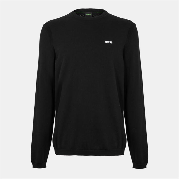 Boss Men's Black Green Crew Neck Jumper With Logo Detail in Size XL, Sports Direct