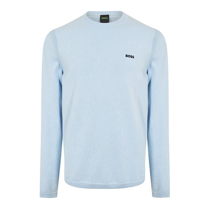 Boss Men' Blue Green Crew Neck Jumper With Logo Detail in Size S, Sports Direct