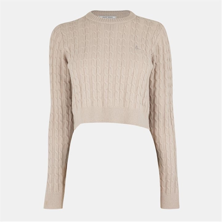 Jack Wills Women's Neutral Jw Cropped Tinsbury Crew Neck Jumper in Size 12, Sports Direct