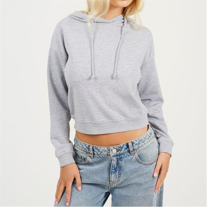 Brave Soul Women's Grey Cropped Hooded Sweatshirt in Size 8, Sports Direct