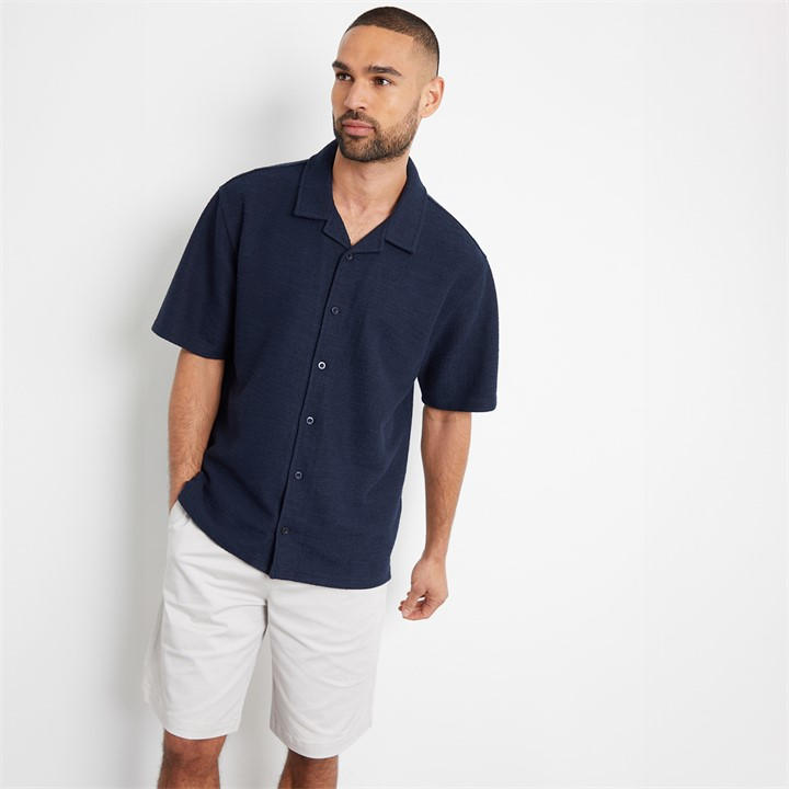 Threadbare Men's Blue Antti Textured Revere Collar Short Sleeve Shirt in Size M, Sports Direct