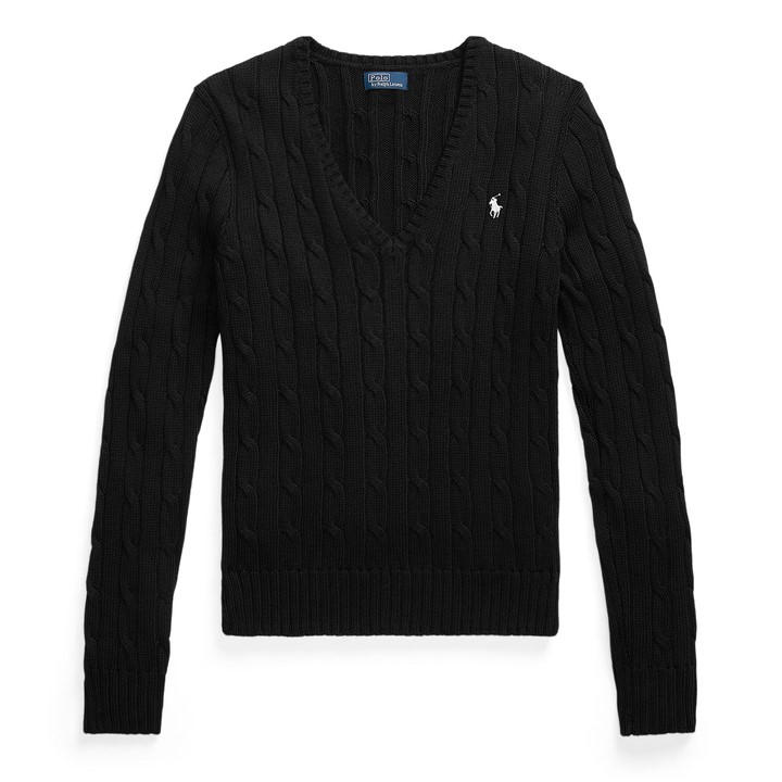 Polo Ralph Lauren Women's Black Cable-Knit V-Neck Jumper in Size 10, Sports Direct