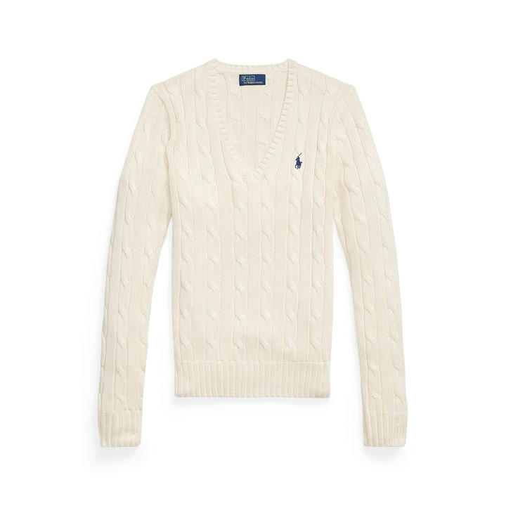 Polo Ralph Lauren Women's Cream Kimberly Cable Knit Jumper Size 12