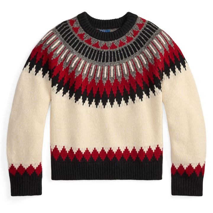 Polo Ralph Lauren Women's White Fair Isle Crew Neck Jumper in Size 8, Sports Direct