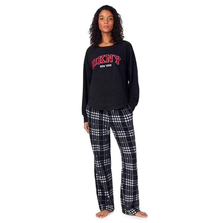 Dkny Women's Black Long Sleeve Pyjama Set in Size 16, Sports Direct