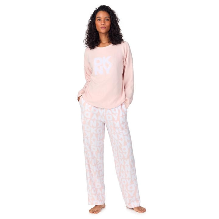 Dkny Women's Pink Long Sleeve Pyjama Set in Size 12, Sports Direct