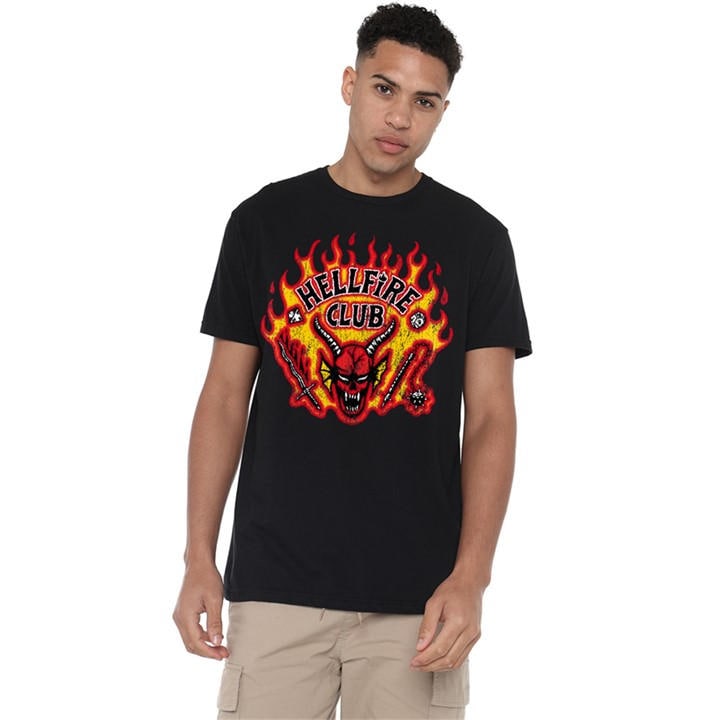 Stranger Things Men's Black Hellfire Flames T-Shirt in Size 3XL, Sports Direct