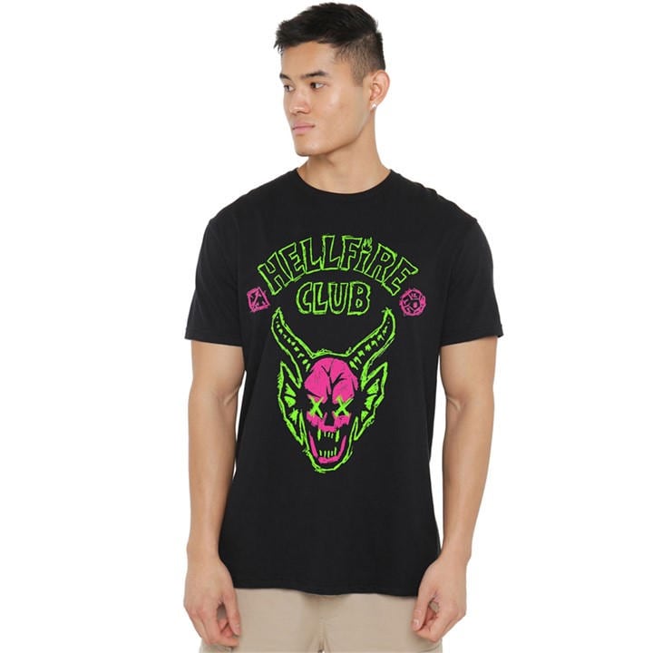 Stranger Things Men's Black Hellfire Neon Sketch Logo T-Shirt in Size 2XL, Sports Direct