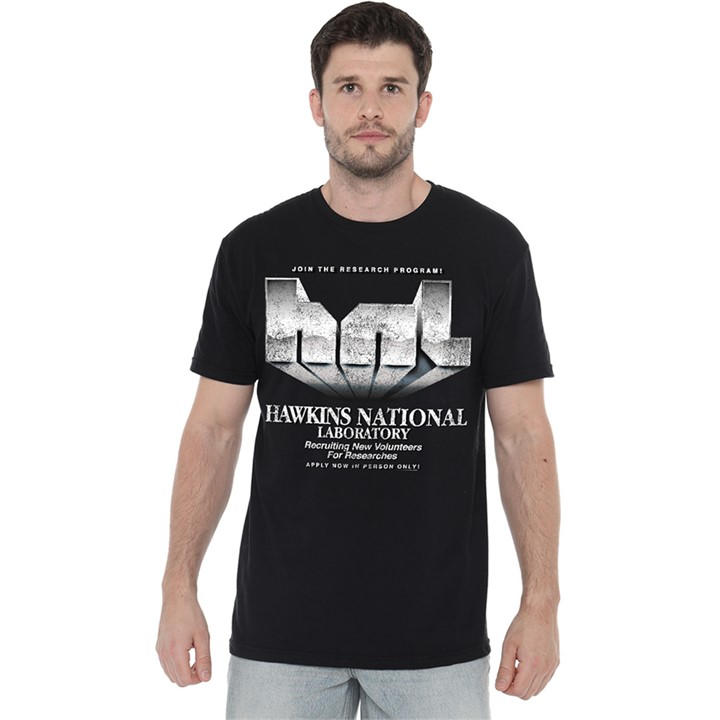 Stranger Things Men's Black Hawkins Lab Logo T-Shirt in Size 4XL, Sports Direct