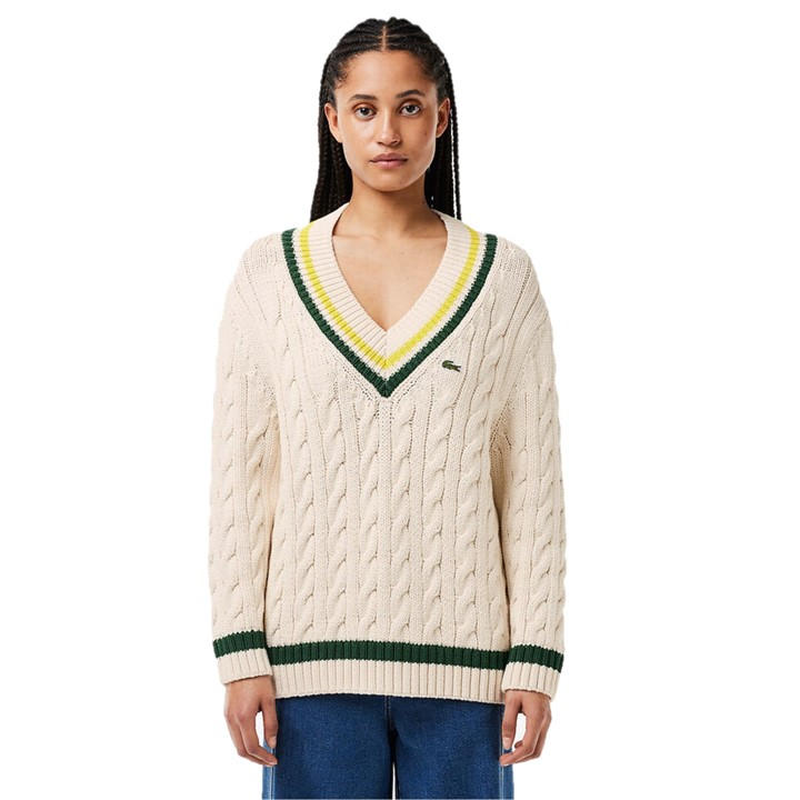 Lacoste Women's Cream Crew Neck Jumper in Size 12, Sports Direct