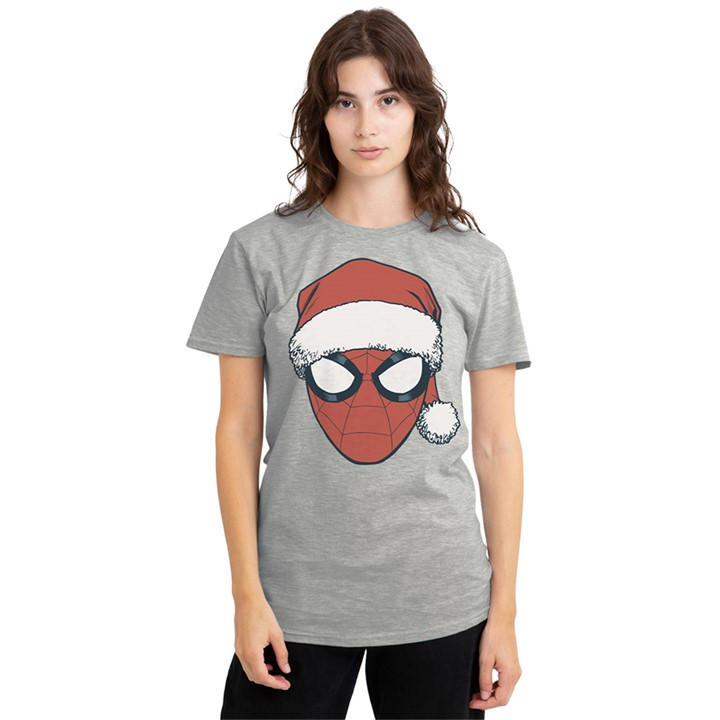 Marvel Women's Grey Spiderman Christmas Santa Hat Portrait T-Shirt At in Size M, Sports Direct