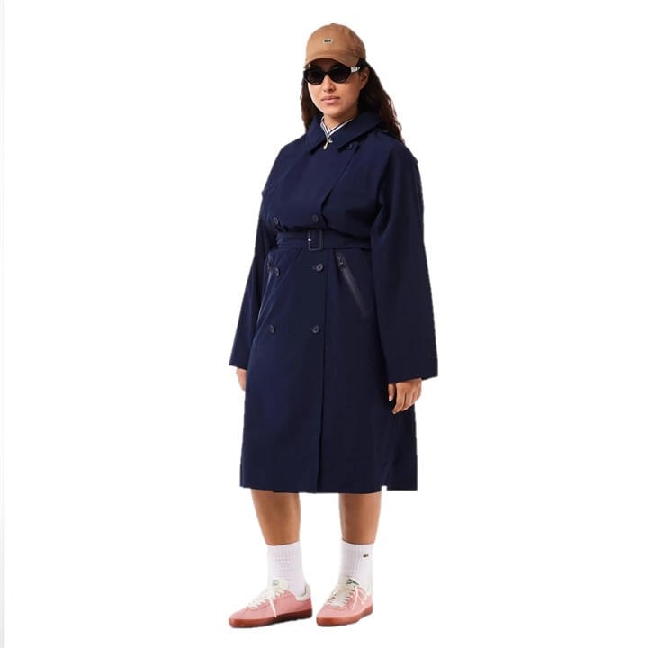Lacoste Women's Blue Weather-Resistant Belted Trench Coat in Size 6, Sports Direct