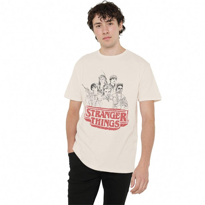 Stranger Things Men's Beige Sketch Group Logo T-Shirt Natural in Size 2XL, Sports Direct