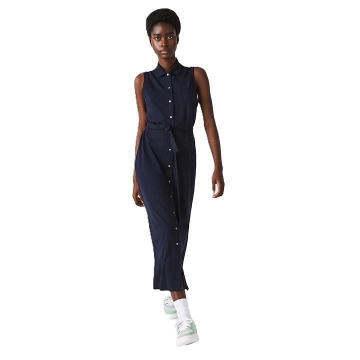 Lacoste Women's Blue Short Sleeve Button Placket Polo Dress in Size 8, Sports Direct