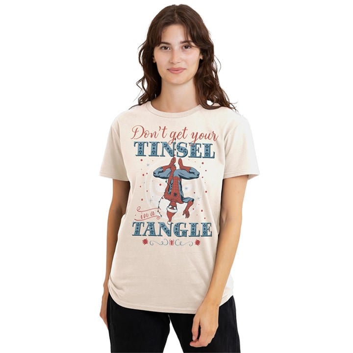 Marvel Women' Beige Spiderman Retro Dont Get Your Tinsel In A Tangle in Size S, Sports Direct