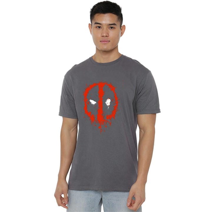 Marvel Men' Grey Deadpool Paint Logo T-Shirt in Size S, Sports Direct