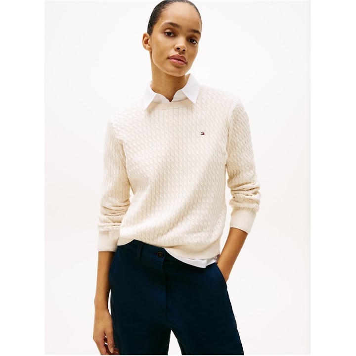 Tommy Hilfiger Women's White Cable Knit Jumper in Size 14, Sports Direct
