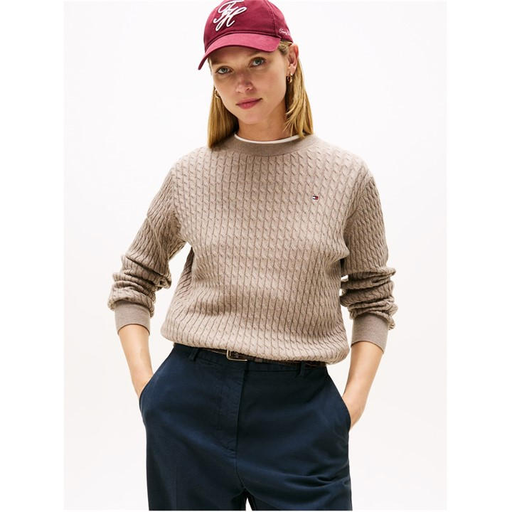 Tommy Hilfiger Women's Beige Cable Knit Jumper in Size 14, Sports Direct