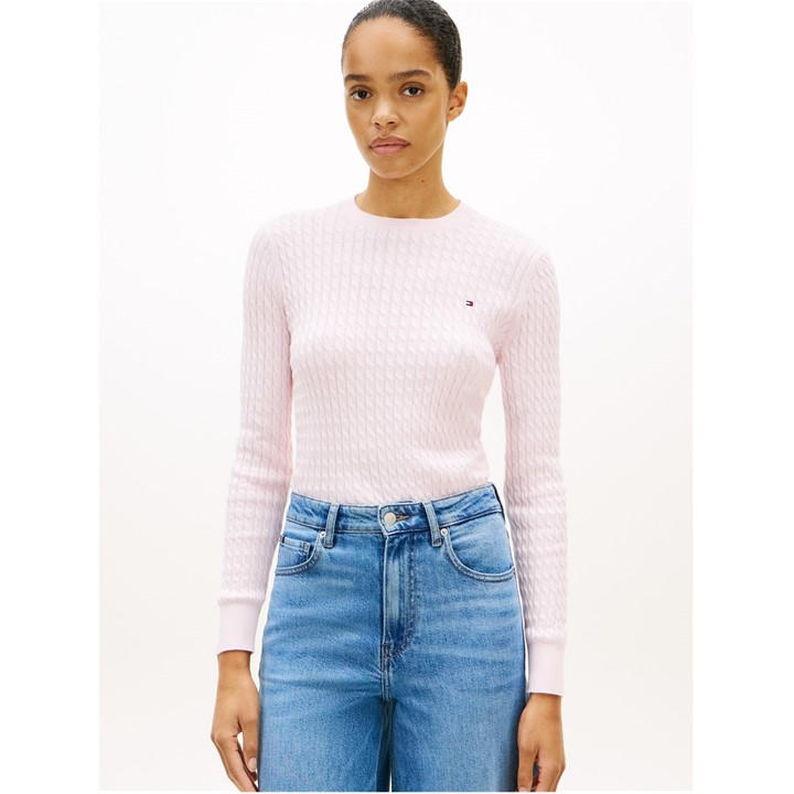 Tommy Hilfiger Women's Pink Cable Knit Jumper in Size 12, Sports Direct
