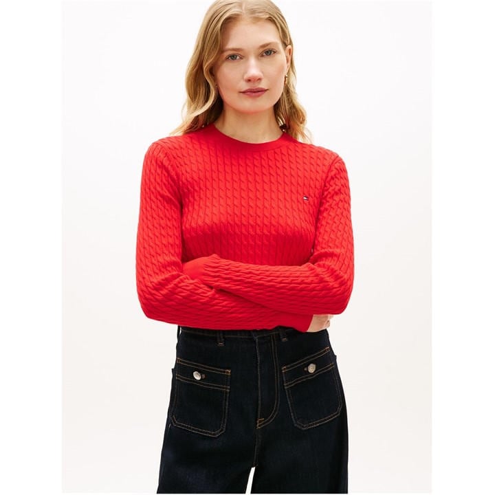 Tommy Hilfiger Women's Red Cable Knit Jumper in Size 10, Sports Direct