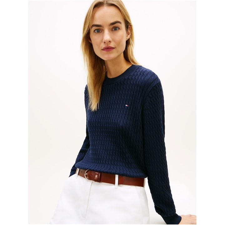 Tommy Hilfiger Women's Blue Cable Knit Jumper in Size 10, Sports Direct