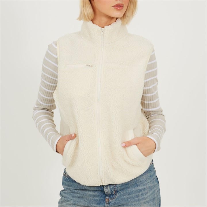 Brave Soul Women's Cream Bs Full Zip Fleece Gilet With Pocket Detail in Size 16, Sports Direct