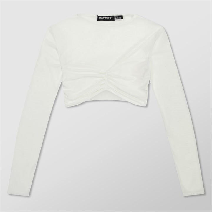 Missy Empire Women's White Mesh Sleeve Slinky Top in Size 14, Sports Direct