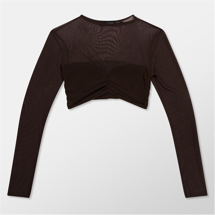 Missy Empire Women's Brown Mesh Sleeve Slinky Top in Size 14, Sports Direct