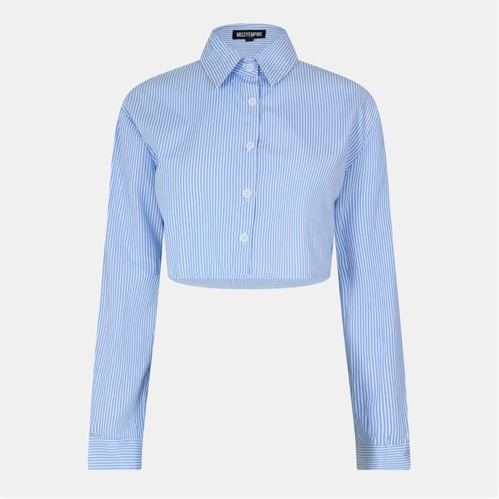 Missy Empire Women's Blue Stripe Cotton Cropped Shirt in Size 14, Sports Direct
