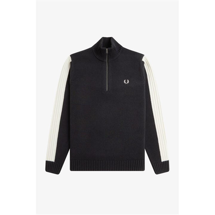 Fred Perry Men's Black Knitted Half Zip Crew Neck Jumper in Size L, Sports Direct