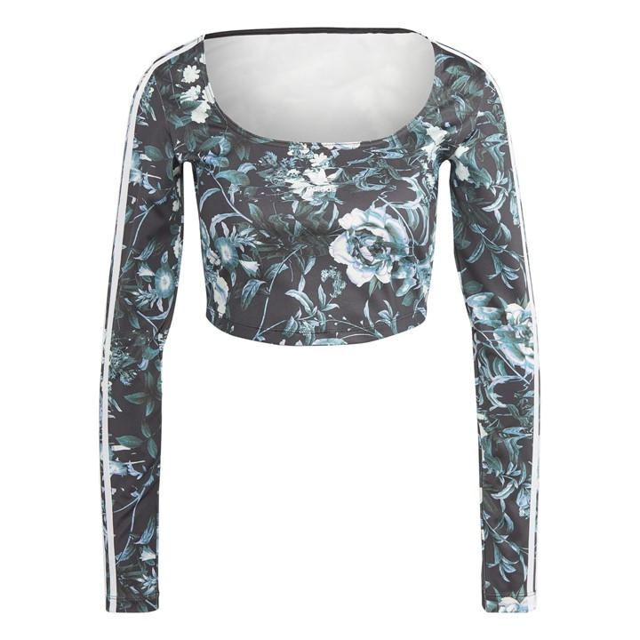 Adidas Originals Women's Black Floral Long Sleeve Cropped Crop Top in Size 16, Sports Direct