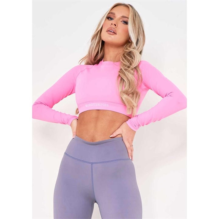 Missy Empire Women's Pink Long Sleeve Gym Crop Top in Size 14, Sports Direct